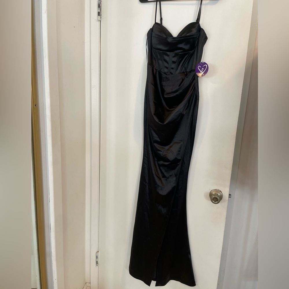 Windsor - Elegant Black Satin Evening Gown